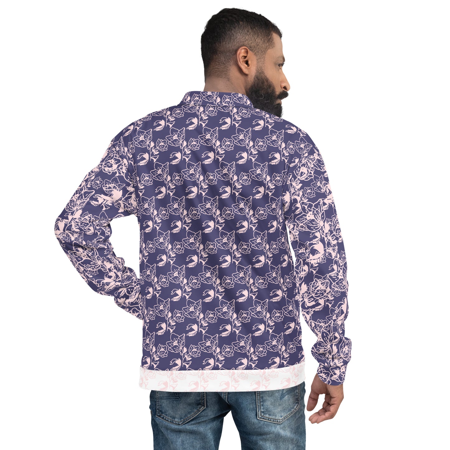 Chaqueta Bomber Unisexe Bleu avec Diseño de Flores