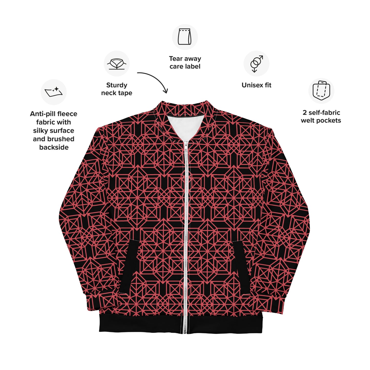 Chaqueta bomber Geometrica V1.2 Negro y Carmesi