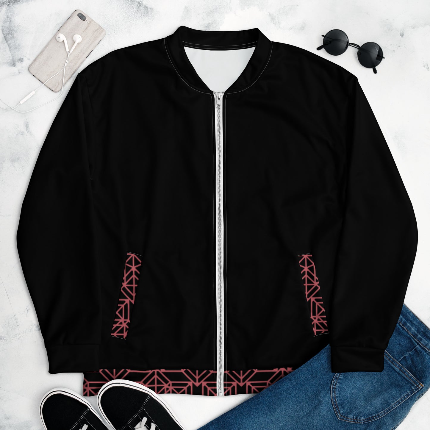 Chaqueta bomber Geométrica V3 Negro y Carmesí