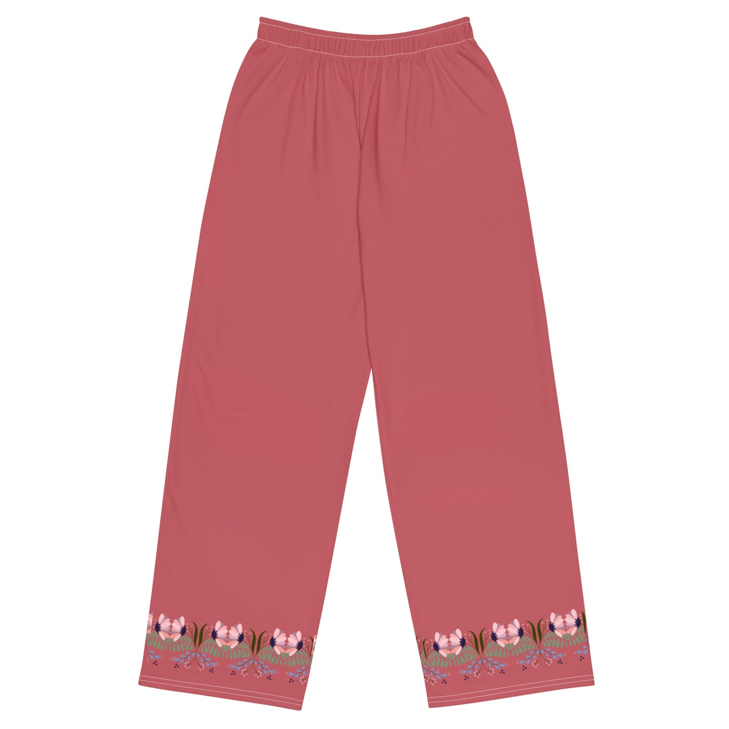 Pantalon ancho carmesí con flores