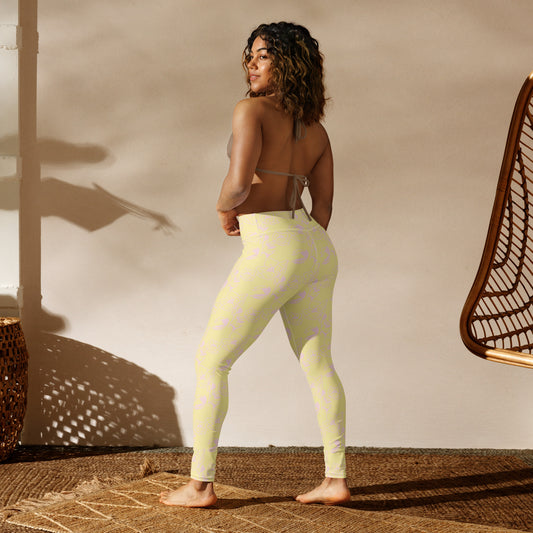 Leggings de yoga  con bolsillo amarillo claro con flores