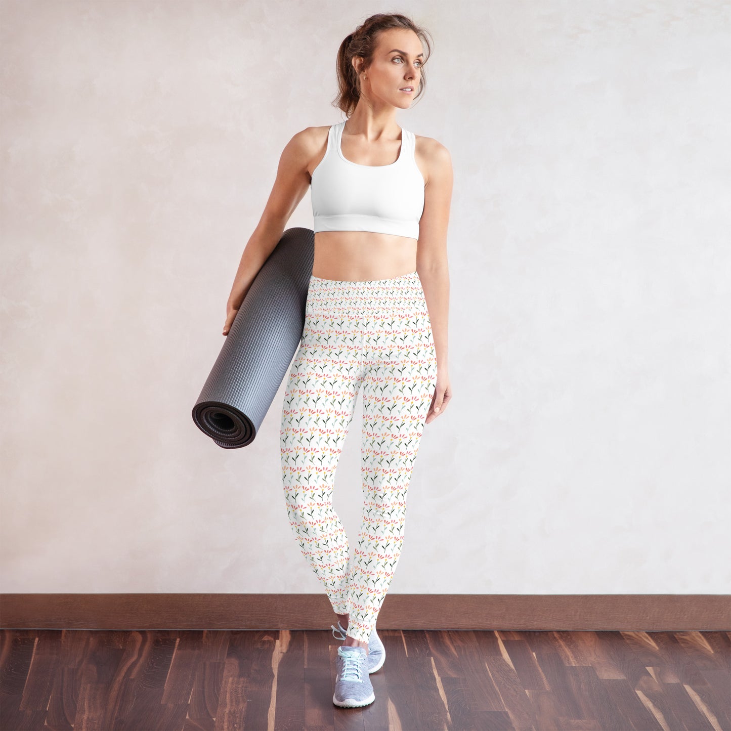 Leggings de yoga blanco con flores