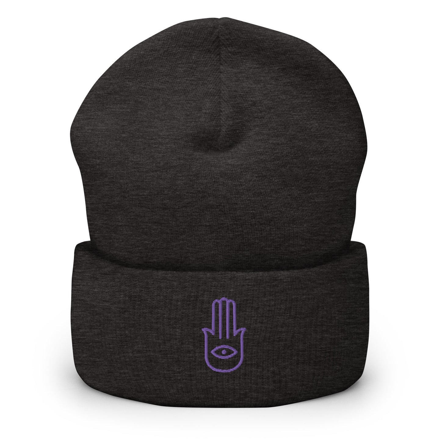 Gorro con borde vuelto con diseño de mano