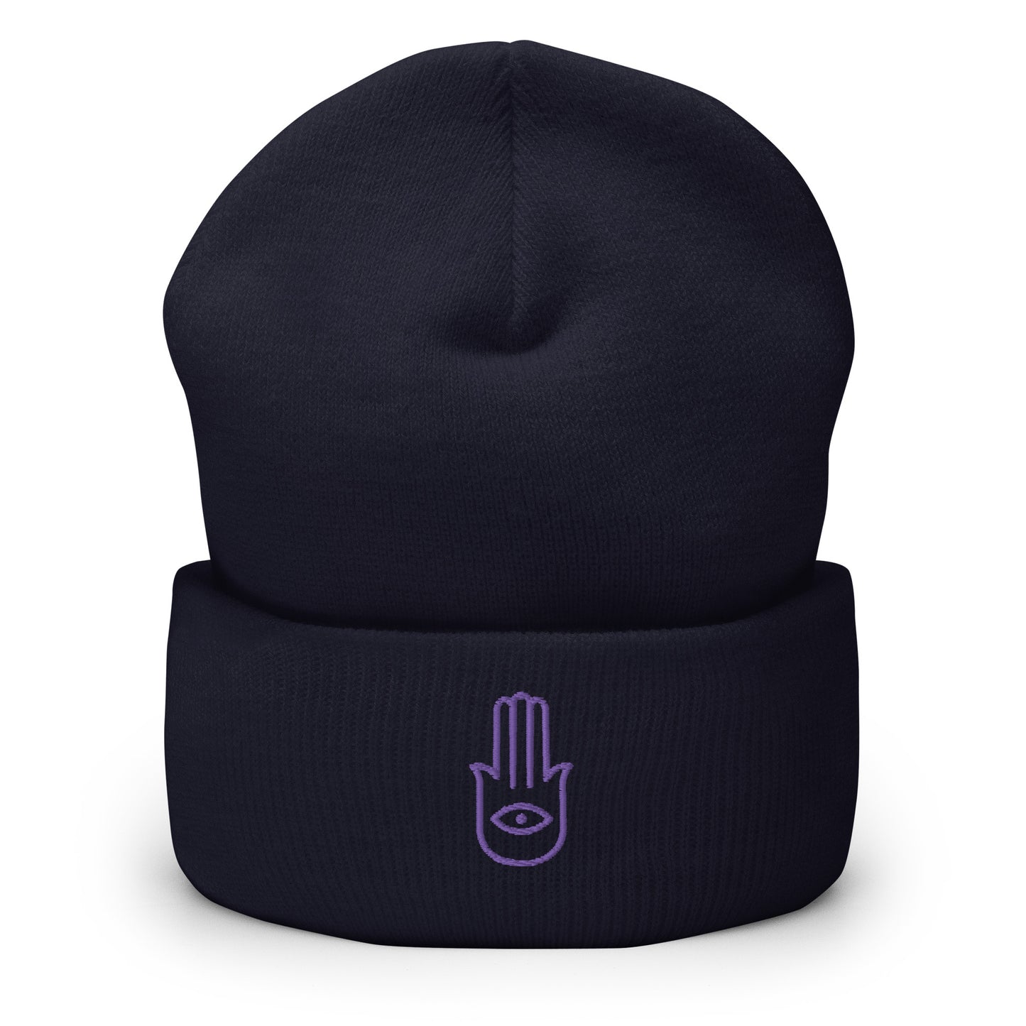 Gorro con borde vuelto con diseño de mano