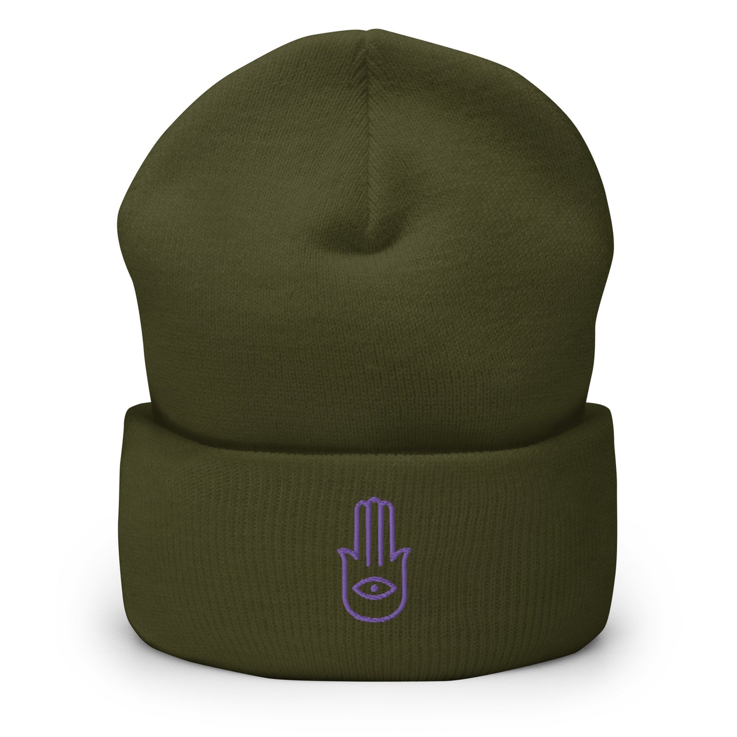 Gorro con borde vuelto con diseño de mano