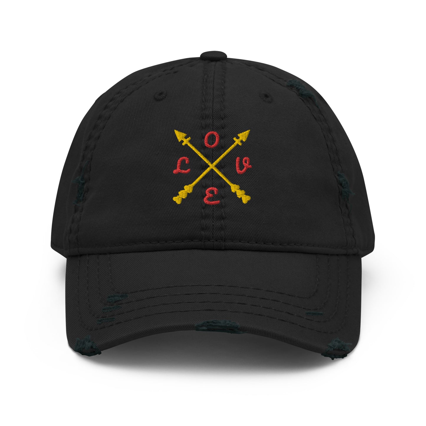 Gorra desgastada con diseño de flechas y LOVE