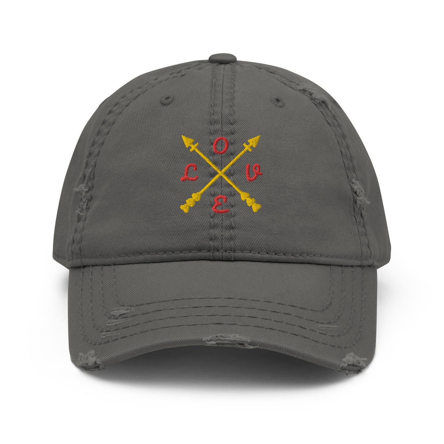 Gorra desgastada con diseño de flechas y LOVE