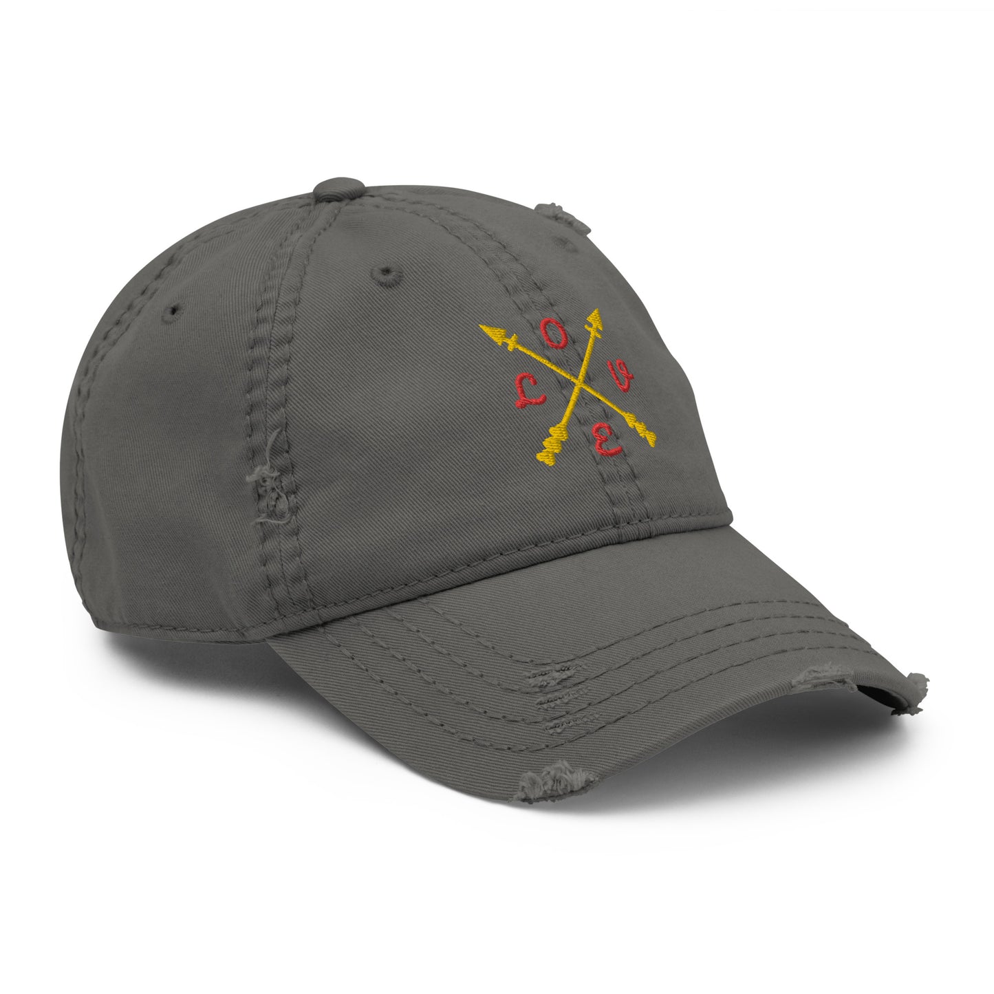 Gorra desgastada con diseño de flechas y LOVE