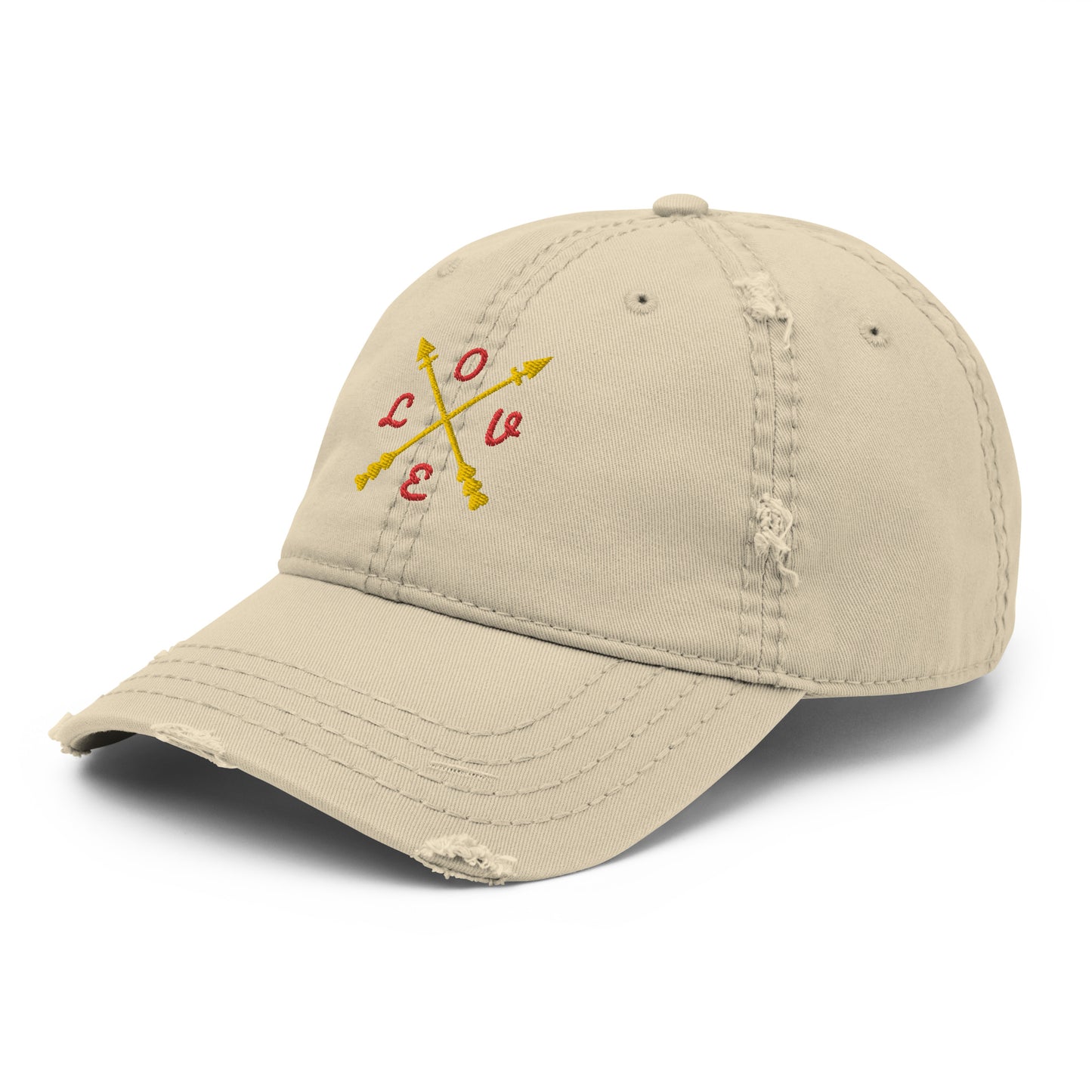 Gorra desgastada con diseño de flechas y LOVE
