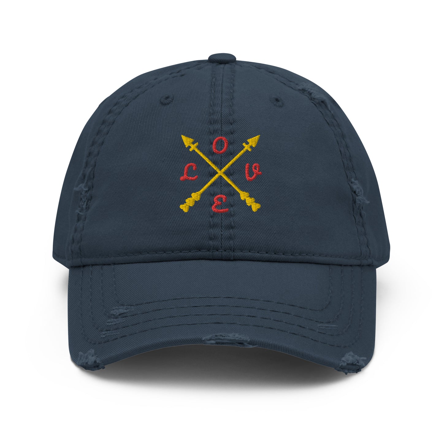 Gorra desgastada con diseño de flechas y LOVE