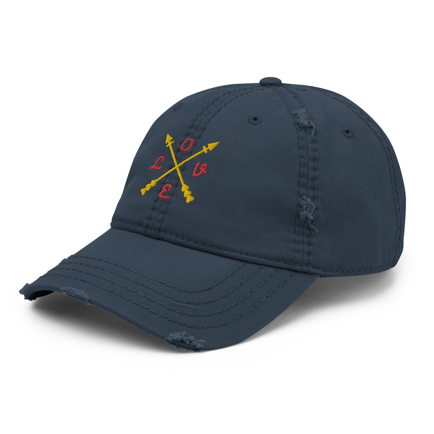 Gorra desgastada con diseño de flechas y LOVE