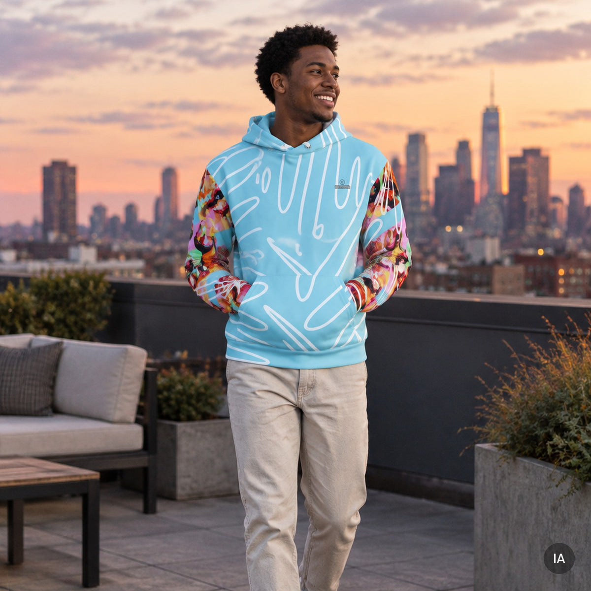 Sudadera con capucha Trazos de Amor con modelo generado por IA [hombre]
