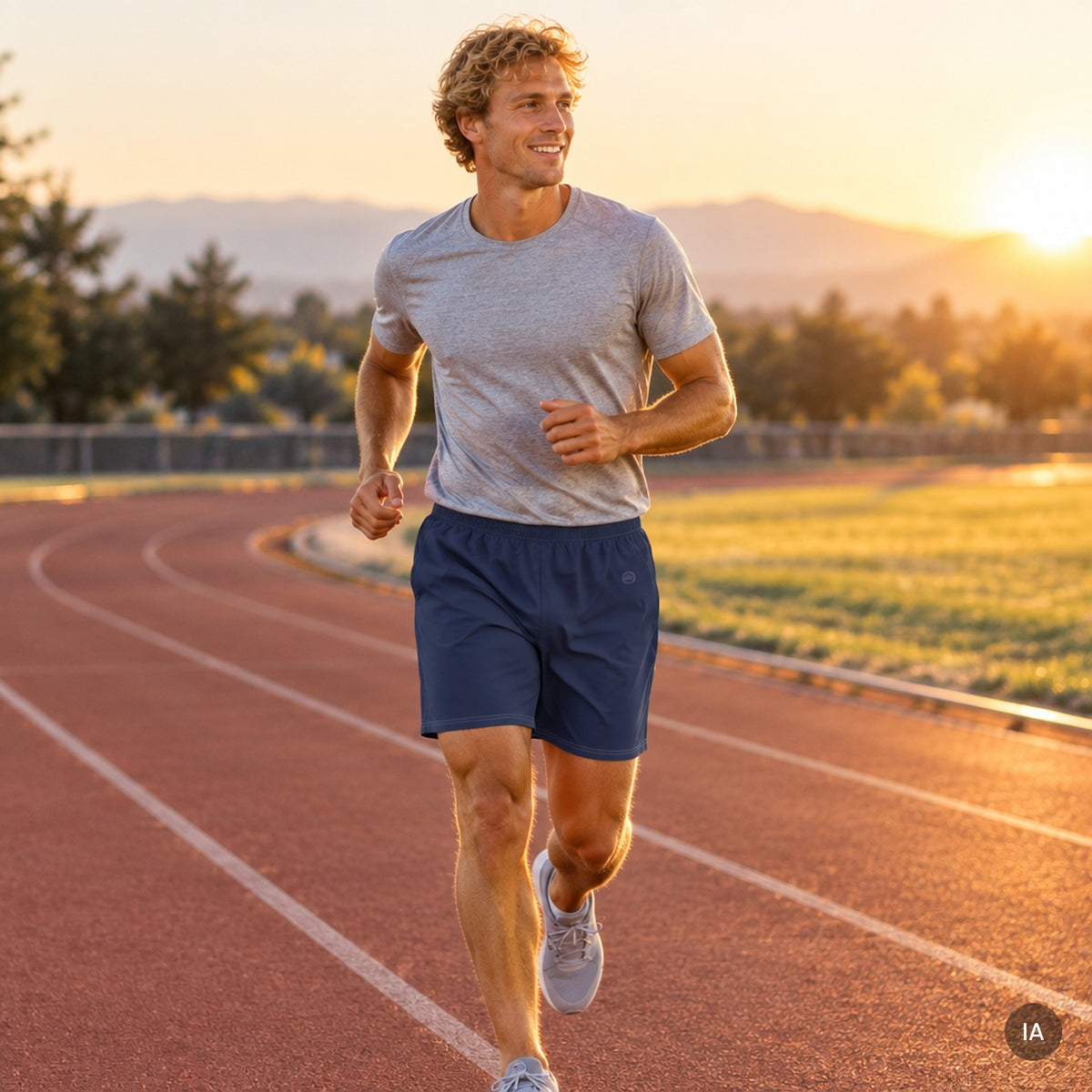 Pantalón corto de deporte largo Azul Marino con modelo generado por IA [hombre]
