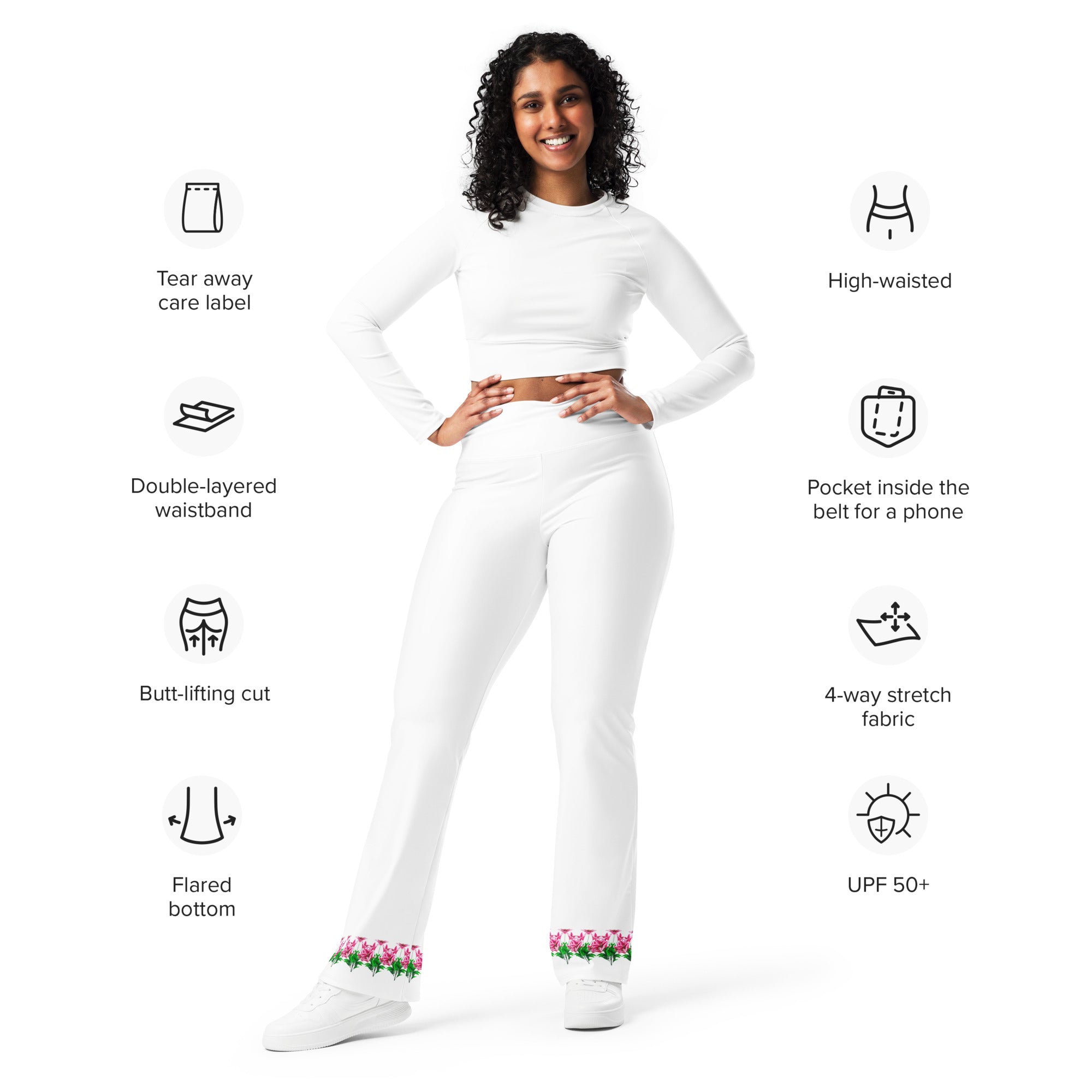 Leggings acampanado blanco con flores