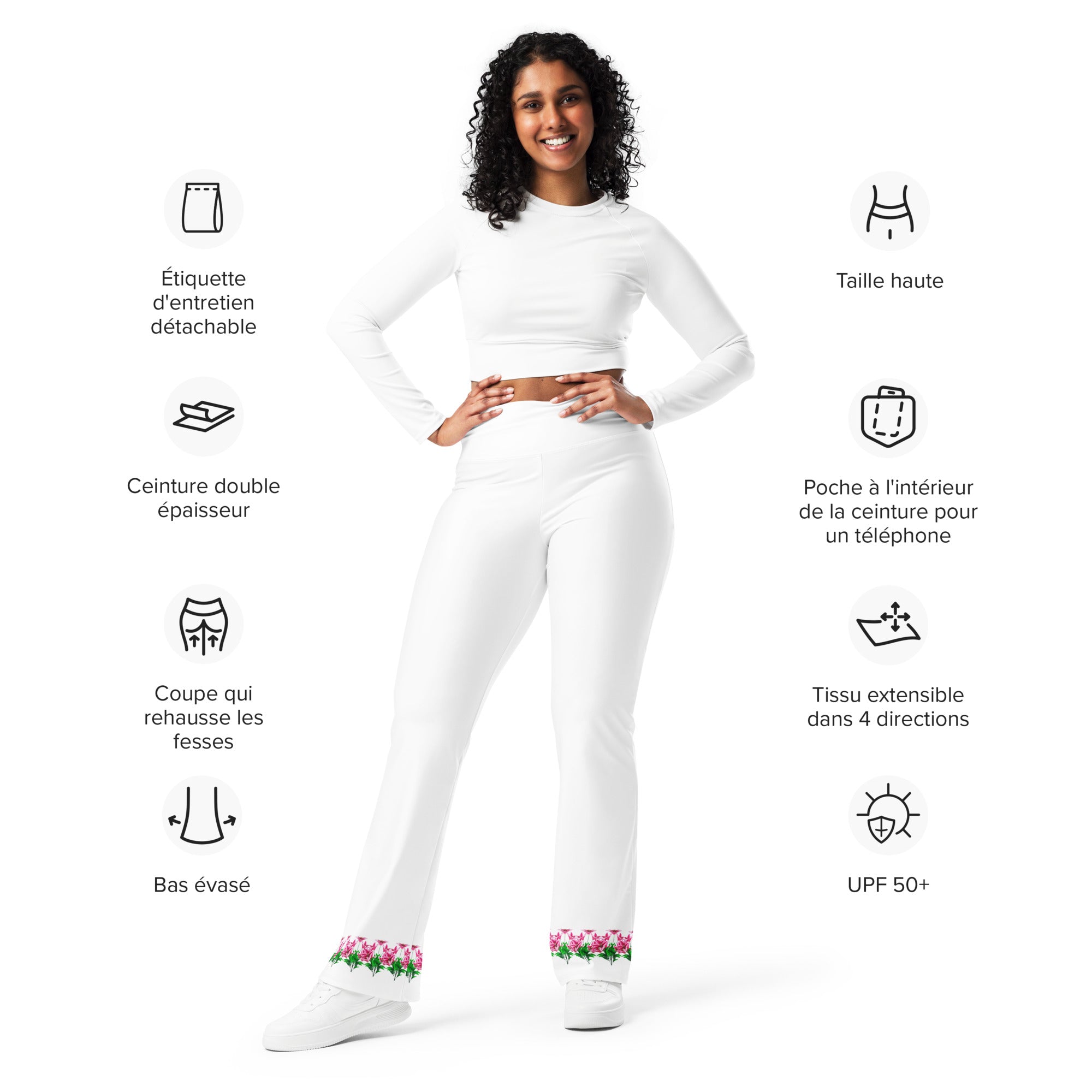 Leggings acampanado blanco con flores
