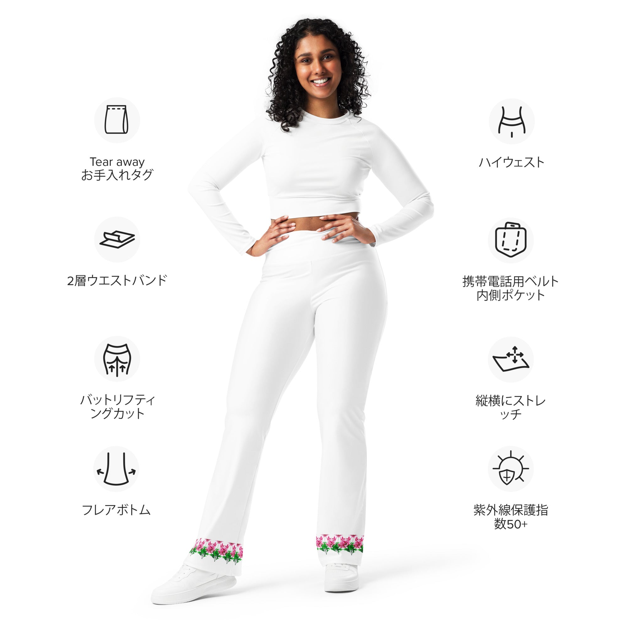 Leggings acampanado blanco con flores