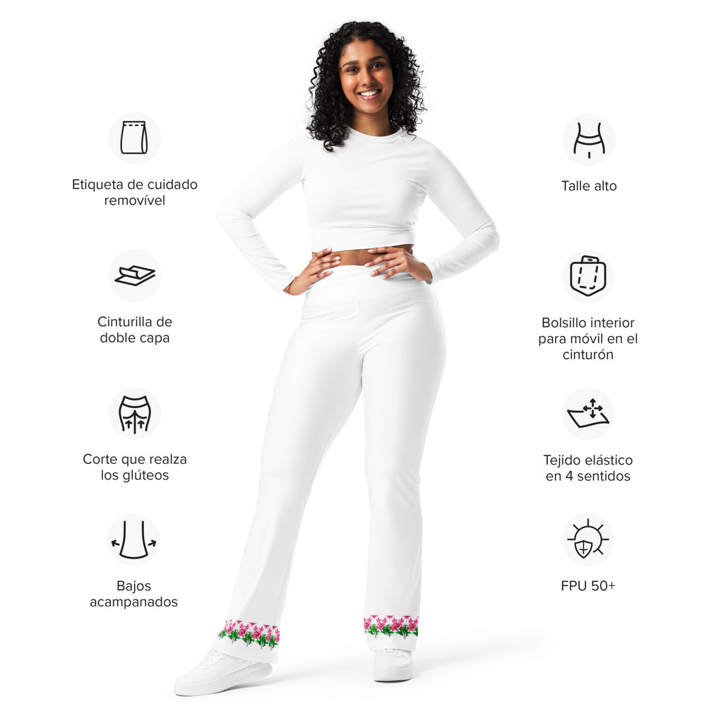 Leggings acampanado blanco con flores