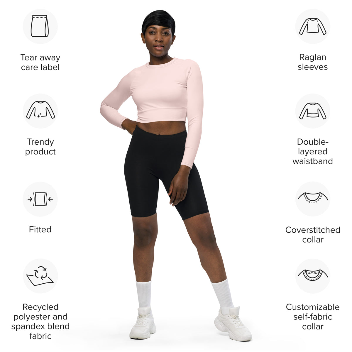 Crop top manga larga Rosa · 88 % poliéster reciclado