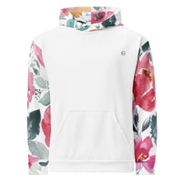 Sudadera con capucha blanca con flores en las mangas