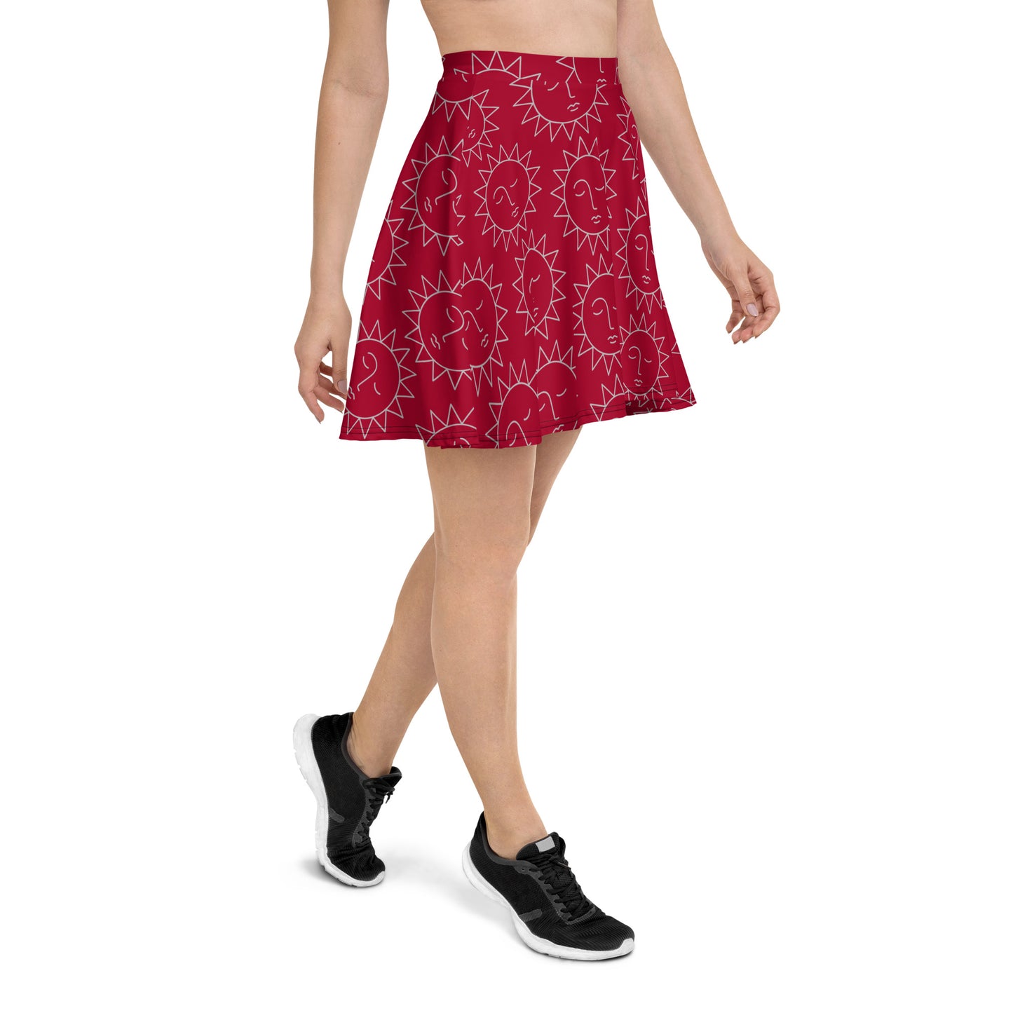 Carmine Sol Skater Skirt: Intensity and Radiance in Every Turn ☀️🌹