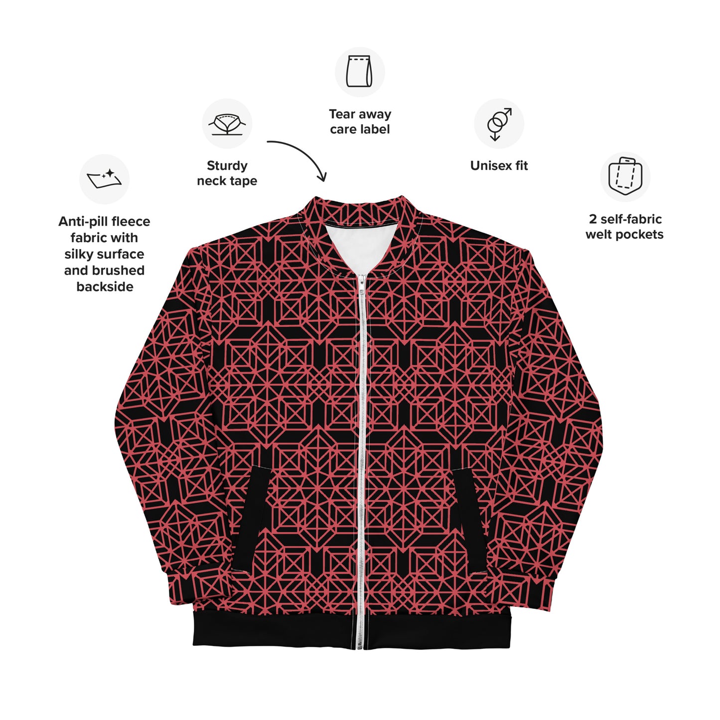 Geometrica V1.2 Black and Crimson Bomber Jacket