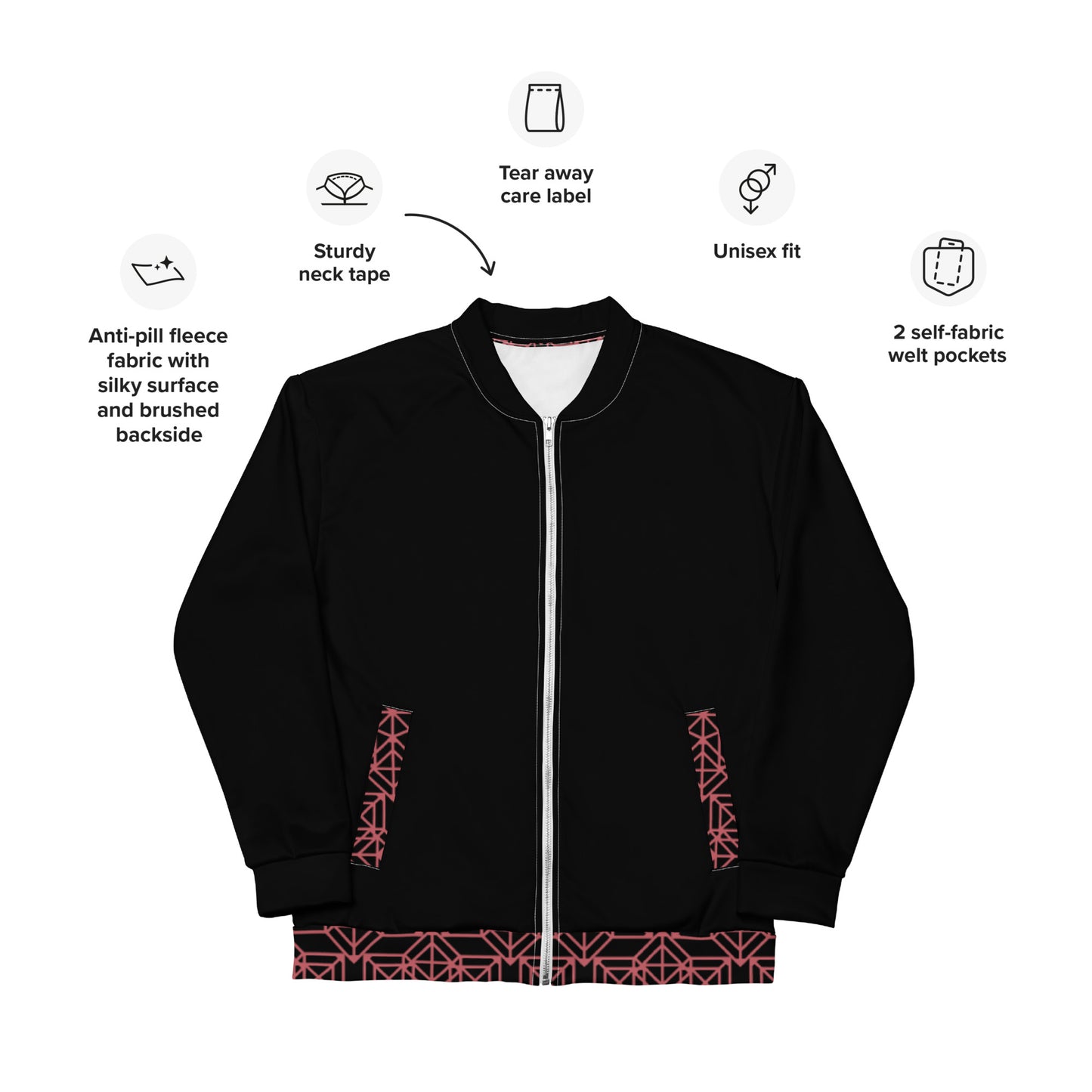 Geometric V3 Bomber Jacket Black and Crimson