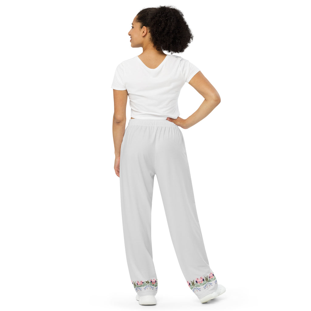 Whisper gray wide-leg pants with flowers