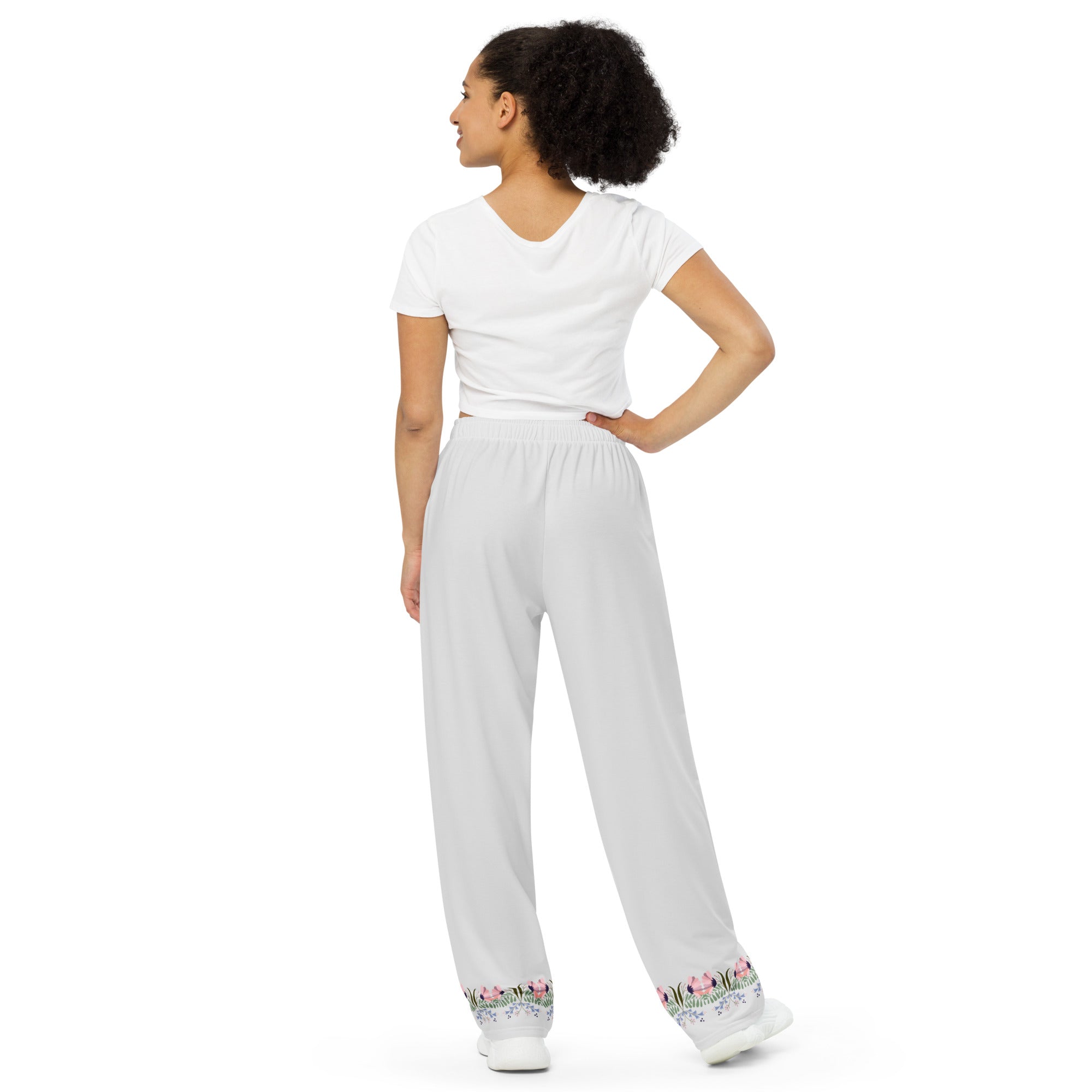 Whisper gray wide-leg pants with flowers