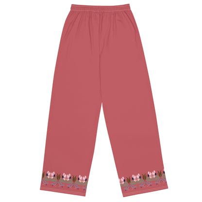 Wide crimson pants with flowers