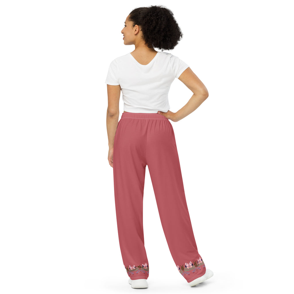 Wide crimson pants with flowers