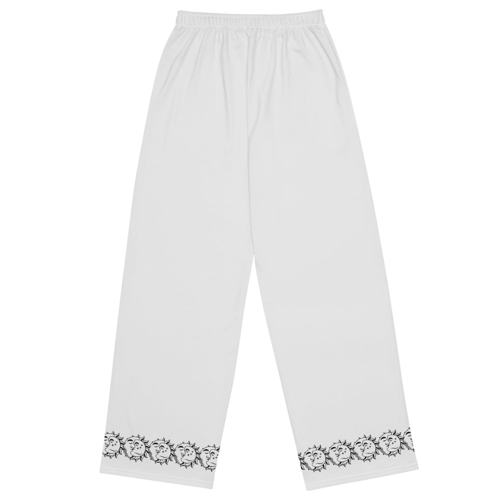 Whisper gray wide-leg pants with sun and moon
