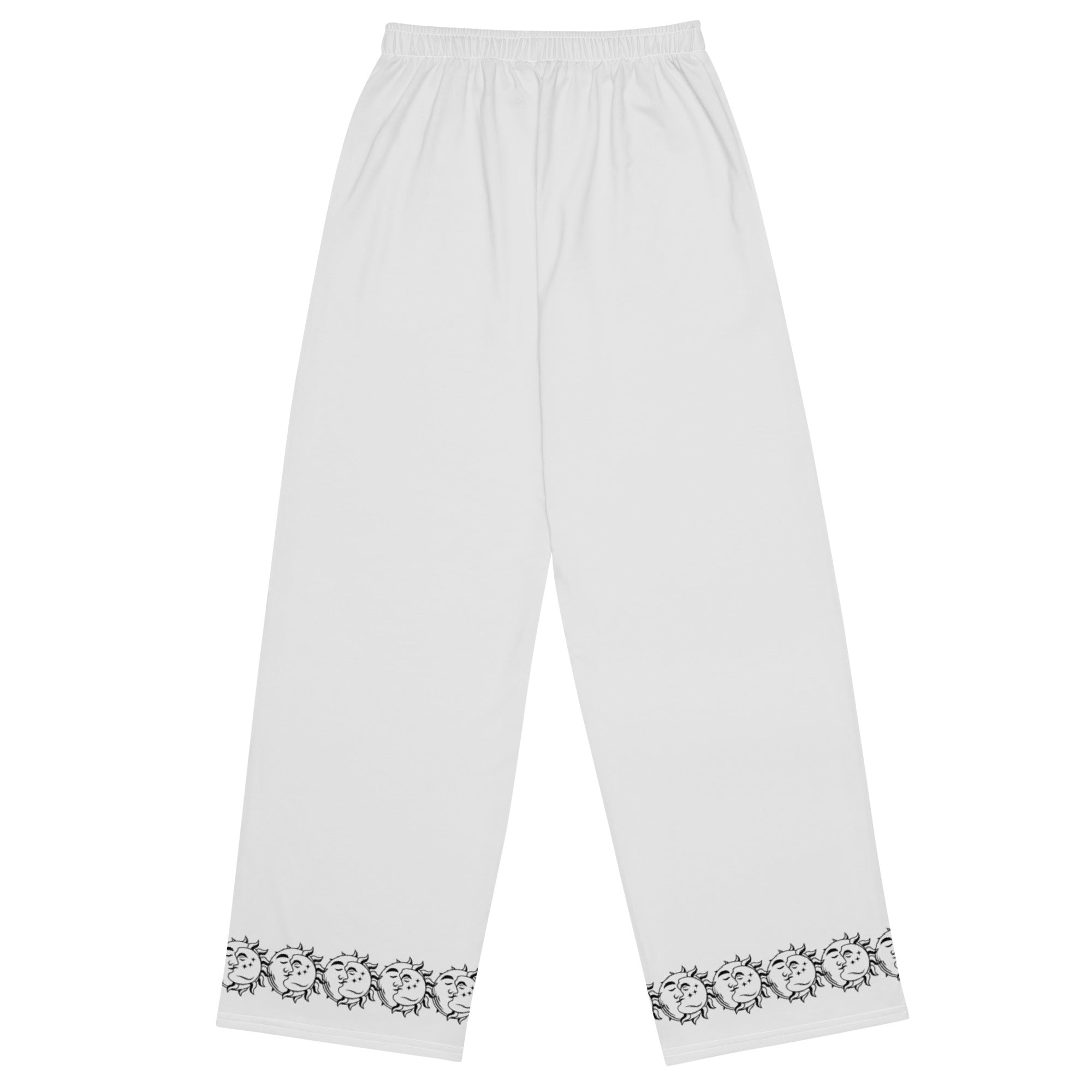 Whisper gray wide-leg pants with sun and moon