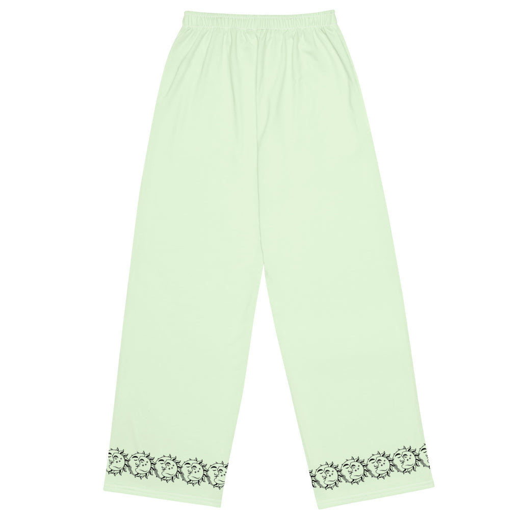 Panache green wide-leg pants with sun and moon