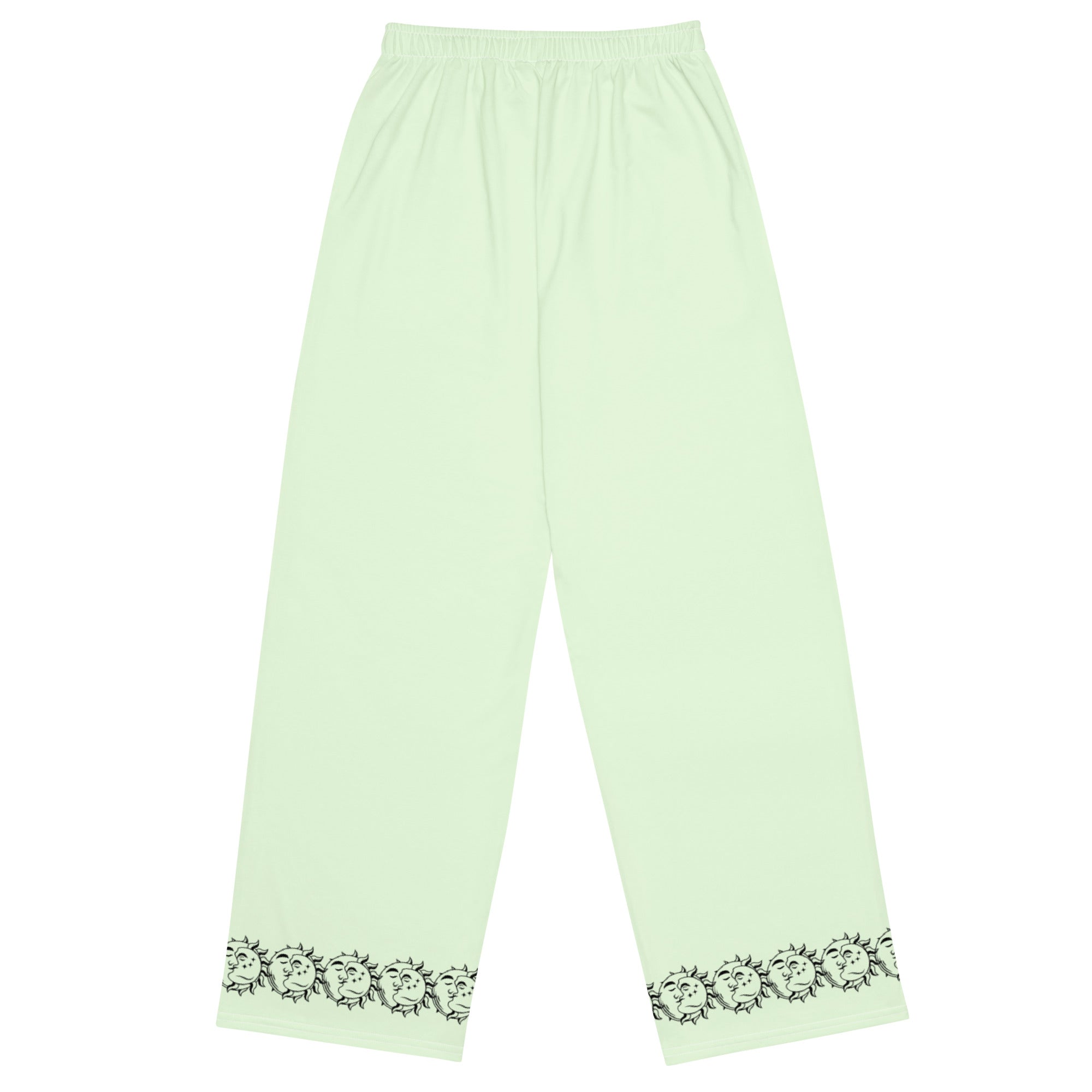 Panache green wide-leg pants with sun and moon