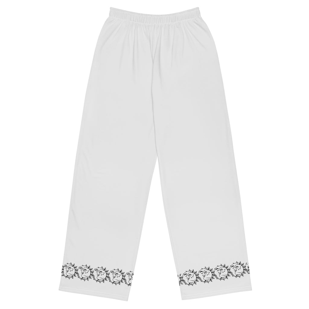 Whisper gray wide-leg pants with sun and moon
