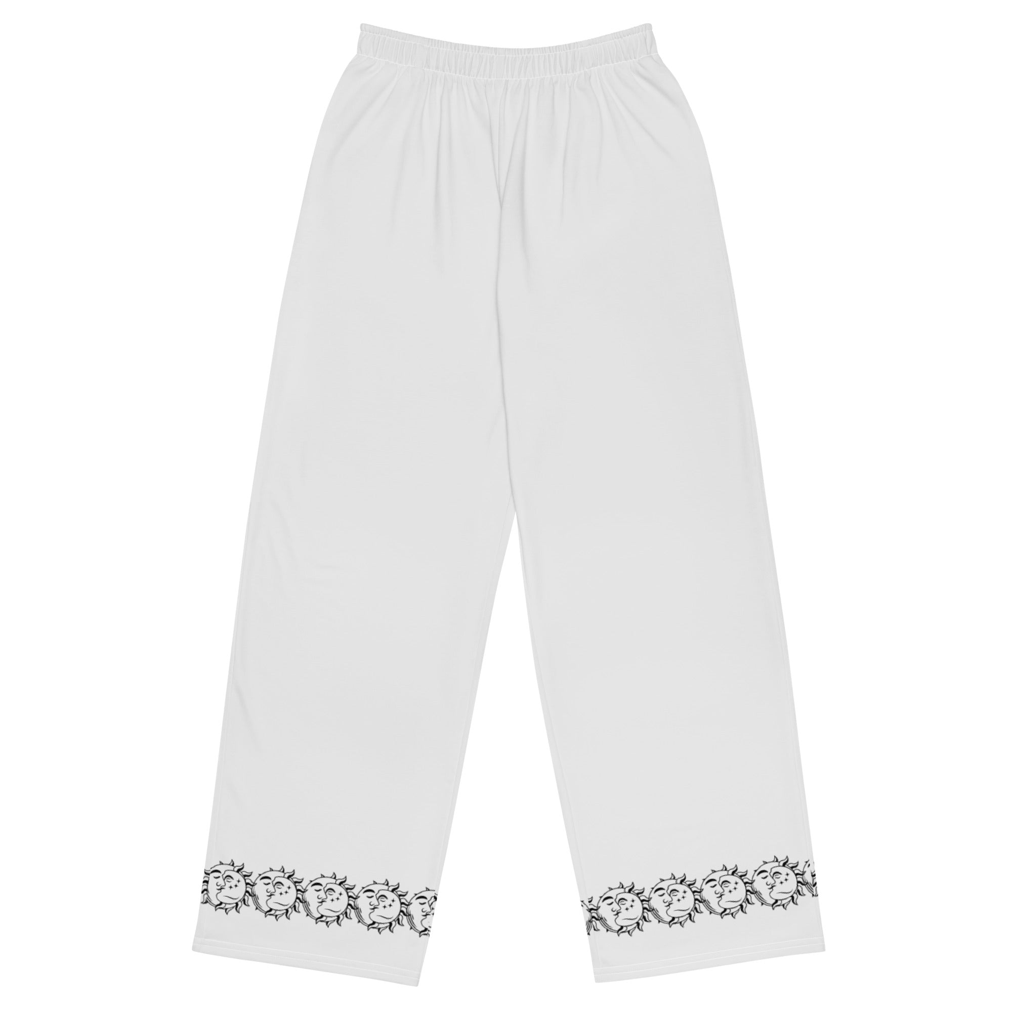 Whisper gray wide-leg pants with sun and moon
