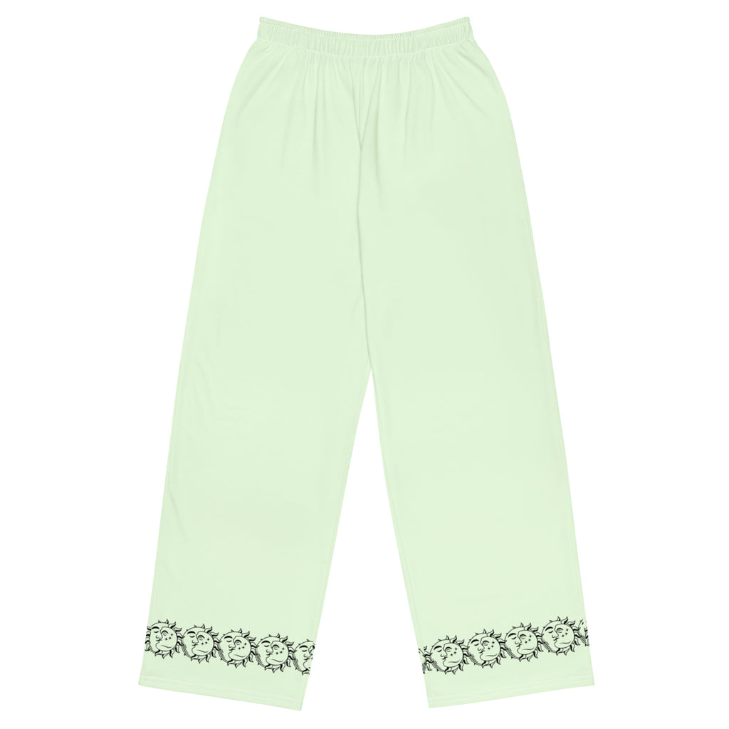 Panache green wide-leg pants with sun and moon
