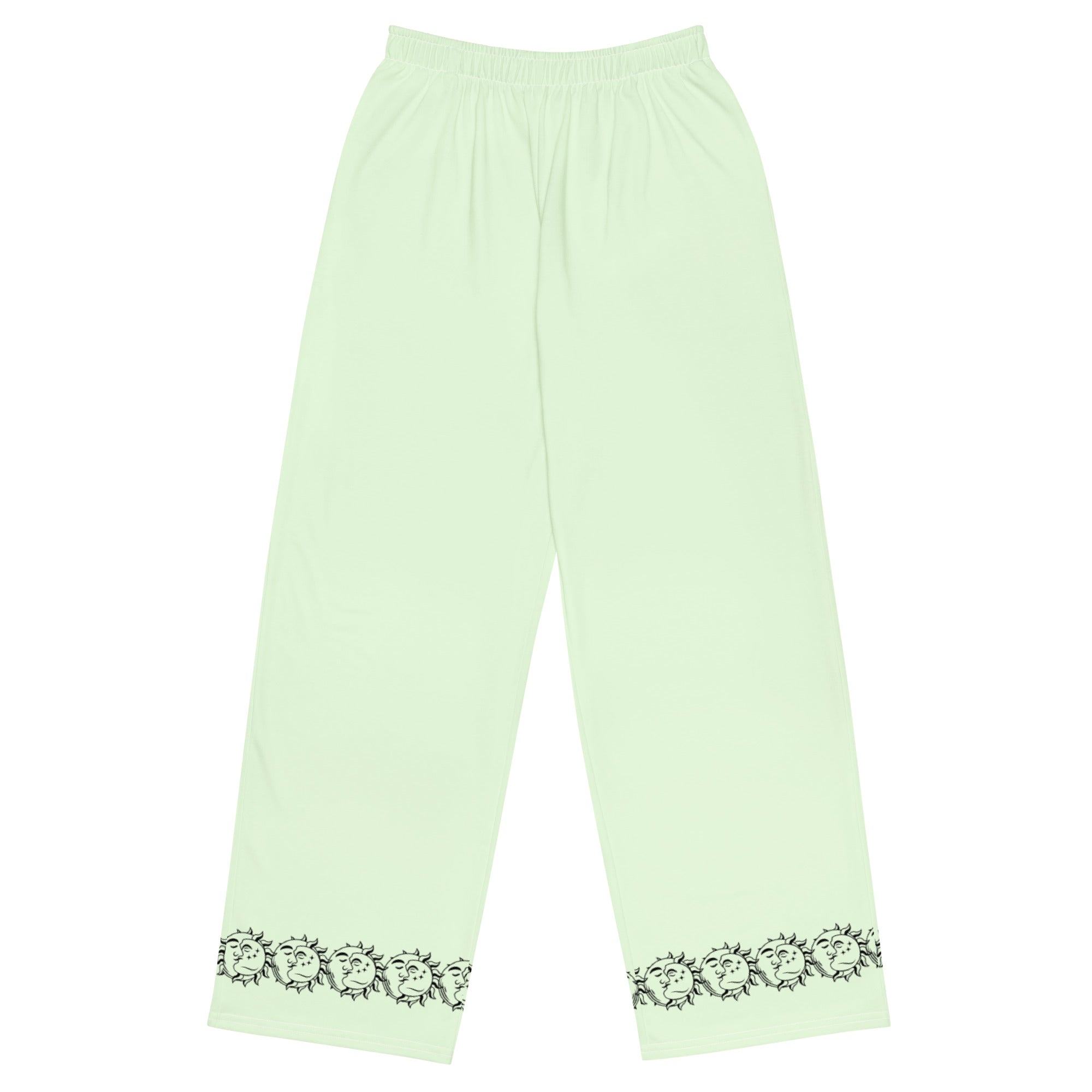 Panache green wide-leg pants with sun and moon