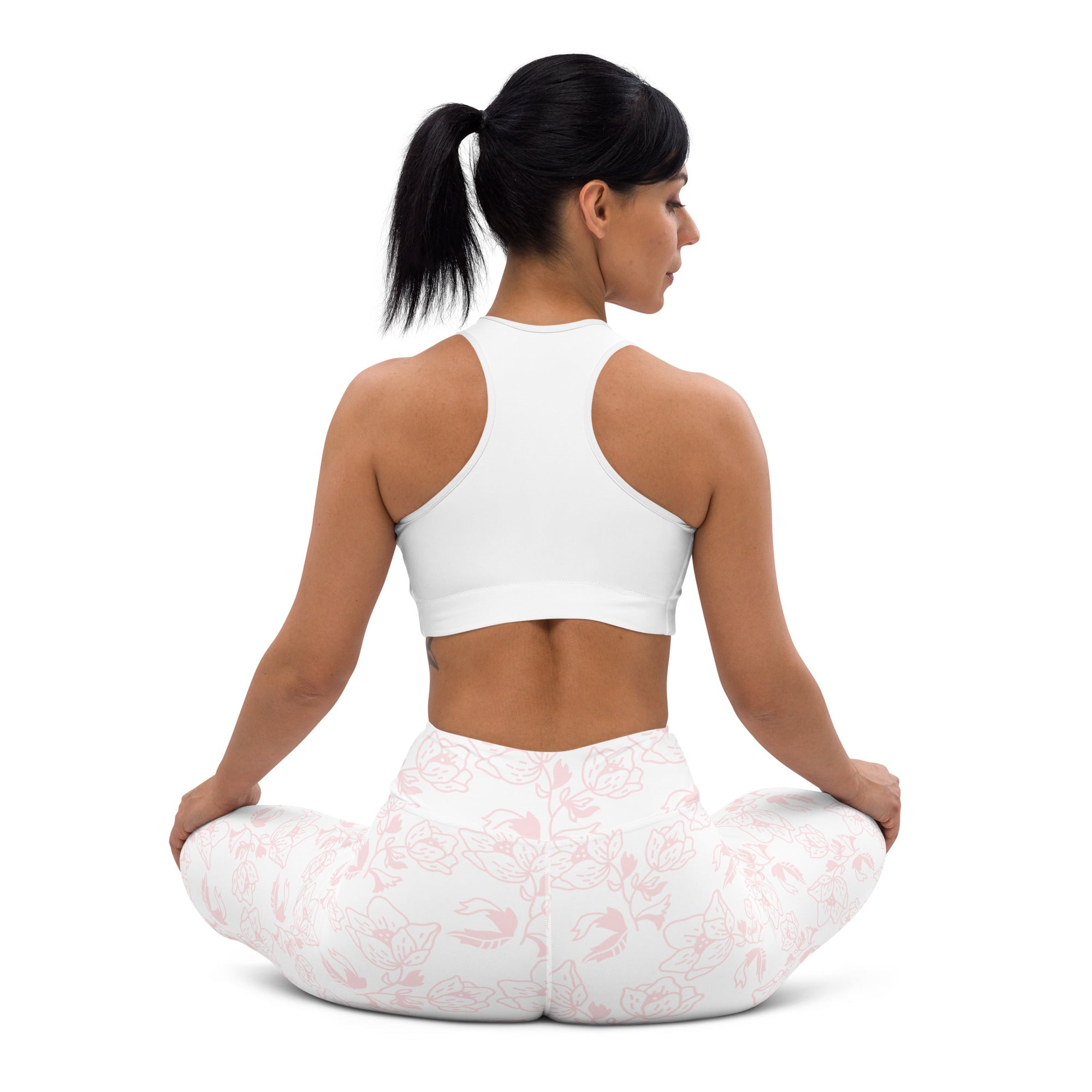 Leggings de yoga  con bolsillo blanco con Diseño de Flores