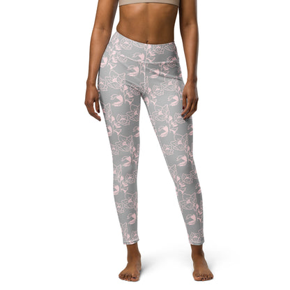 Silver Yoga Leggings with Flowers: Elegance and Style in Every Pose 🌸🌟 (Includes Pocket)