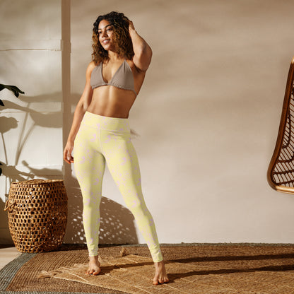 Leggings de yoga  con bolsillo amarillo claro con flores