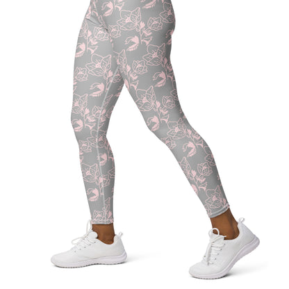 Silver Yoga Leggings with Flowers: Elegance and Style in Every Pose 🌸🌟 (Includes Pocket)