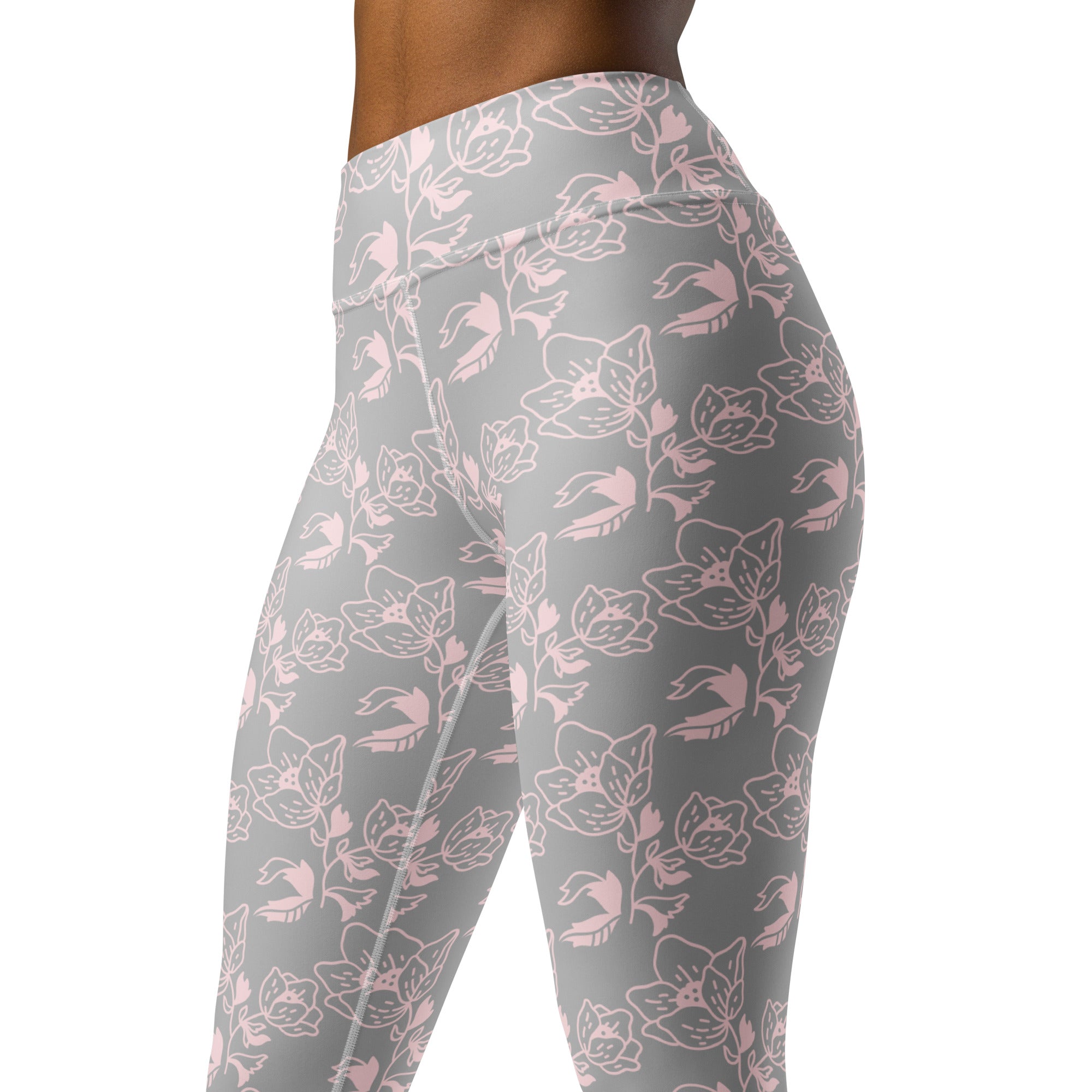 Silver Yoga Leggings with Flowers: Elegance and Style in Every Pose 🌸🌟 (Includes Pocket)