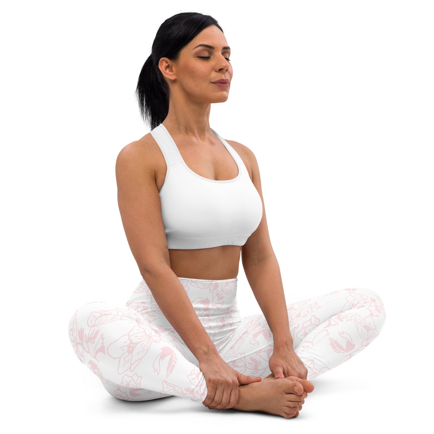 White Yoga Leggings with Flower Design: Elegance and Freshness in Every Pose 🌸🕊️ (Includes Pocket)