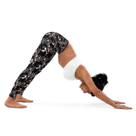 Leggings de Yoga Negro con Diseño de Flores: Estilo y Elegancia en Cada Movimiento 🌺🖤 (Incluye Bolsillo)