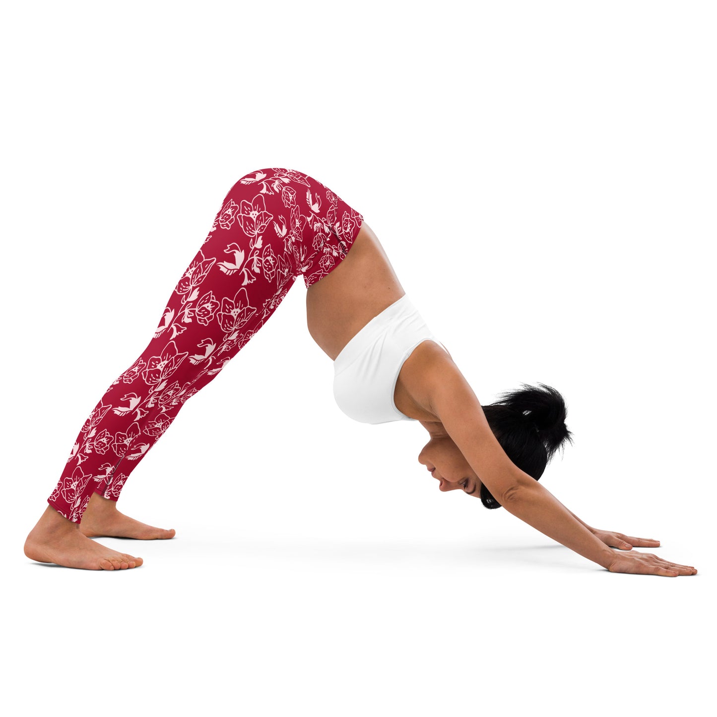 Carmine Yoga Leggings with Flowers: Vibrant Elegance for your Practices 🌺❤️ (Includes Pocket)