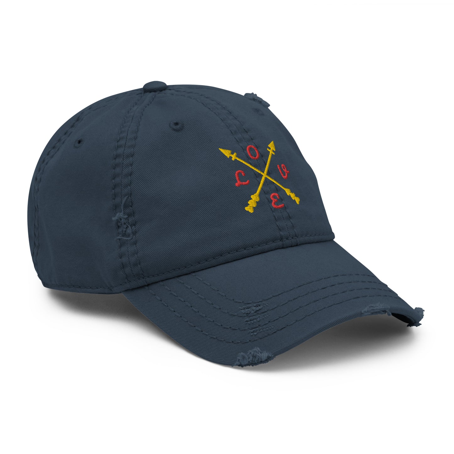 Gorra desgastada con diseño de flechas y LOVE
