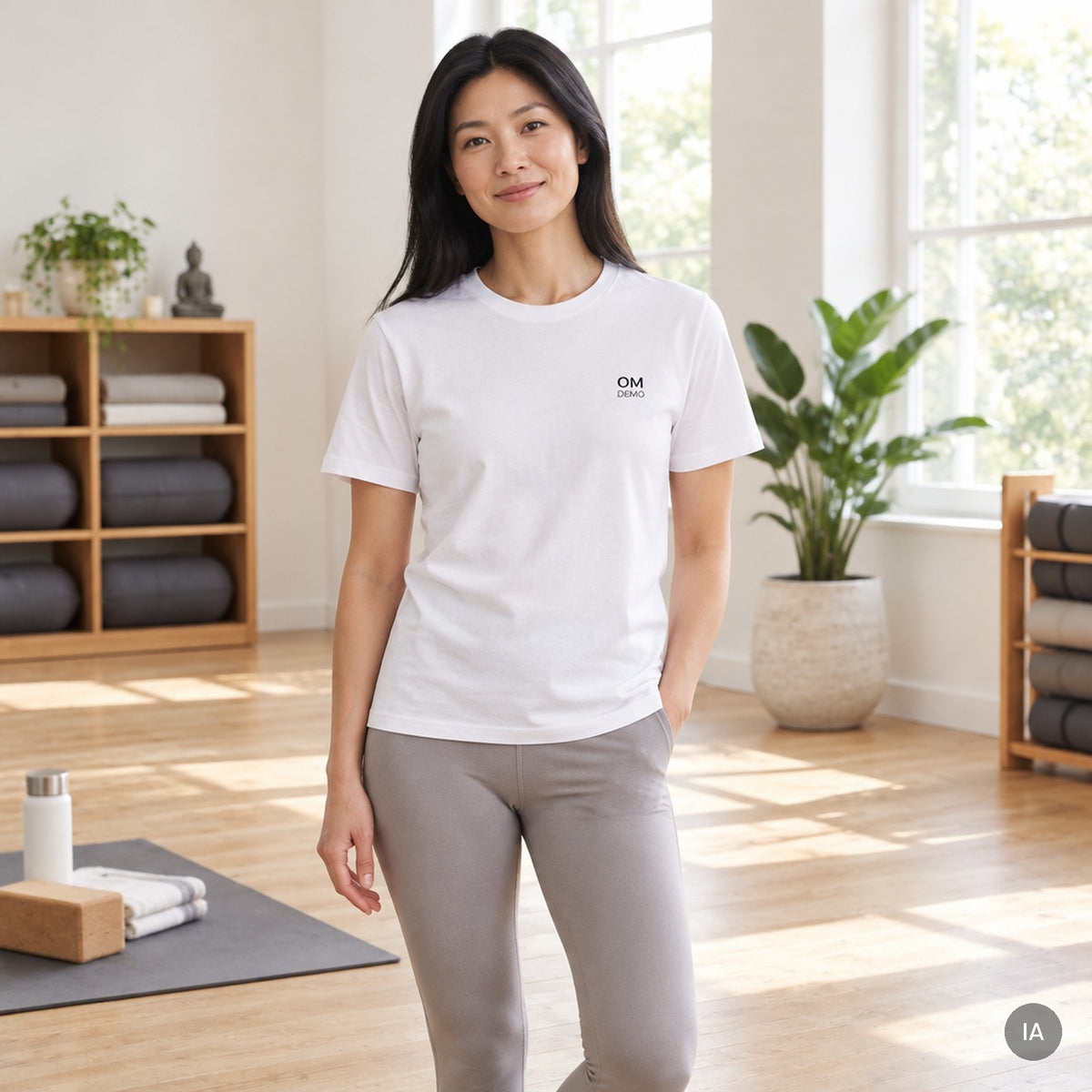 Camiseta gruesa OMDOMO bordada con modelo generada por IA [mujer]