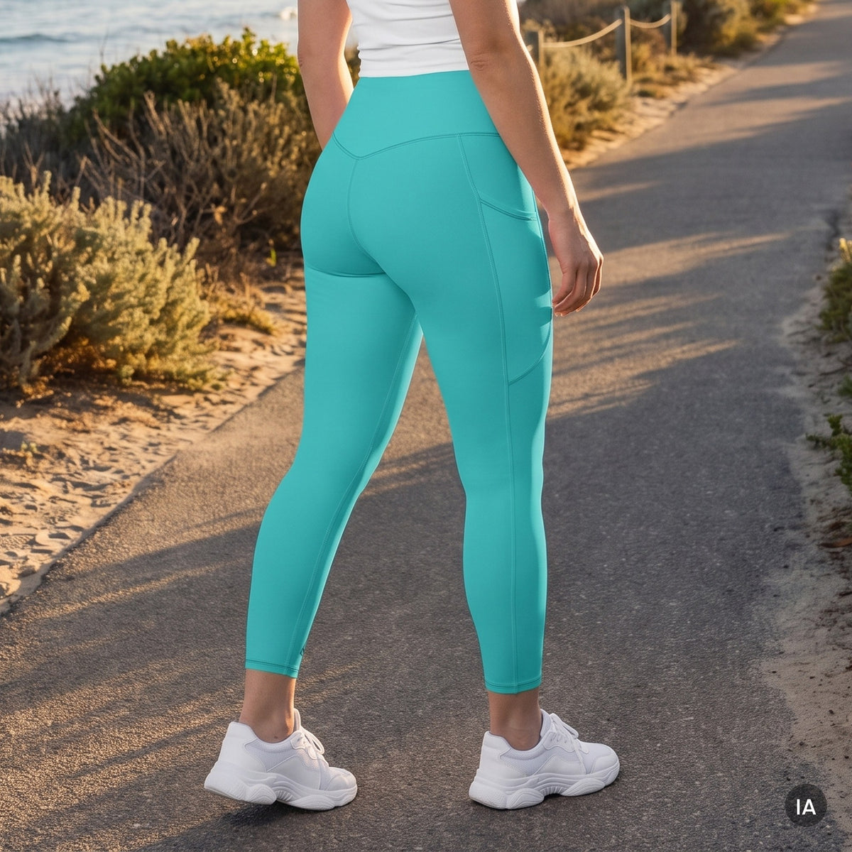 Leggings con bolsillos Turquesa Oscuro — imagen generada con IA a partir de la foto real del producto