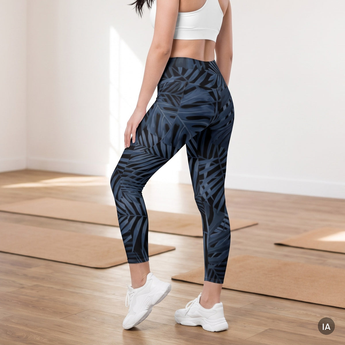 Leggings con bolsillos Hoja Azul · 74 % poliéster reciclado